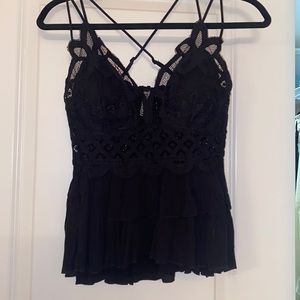 Black bohemian spaghetti strap tank top